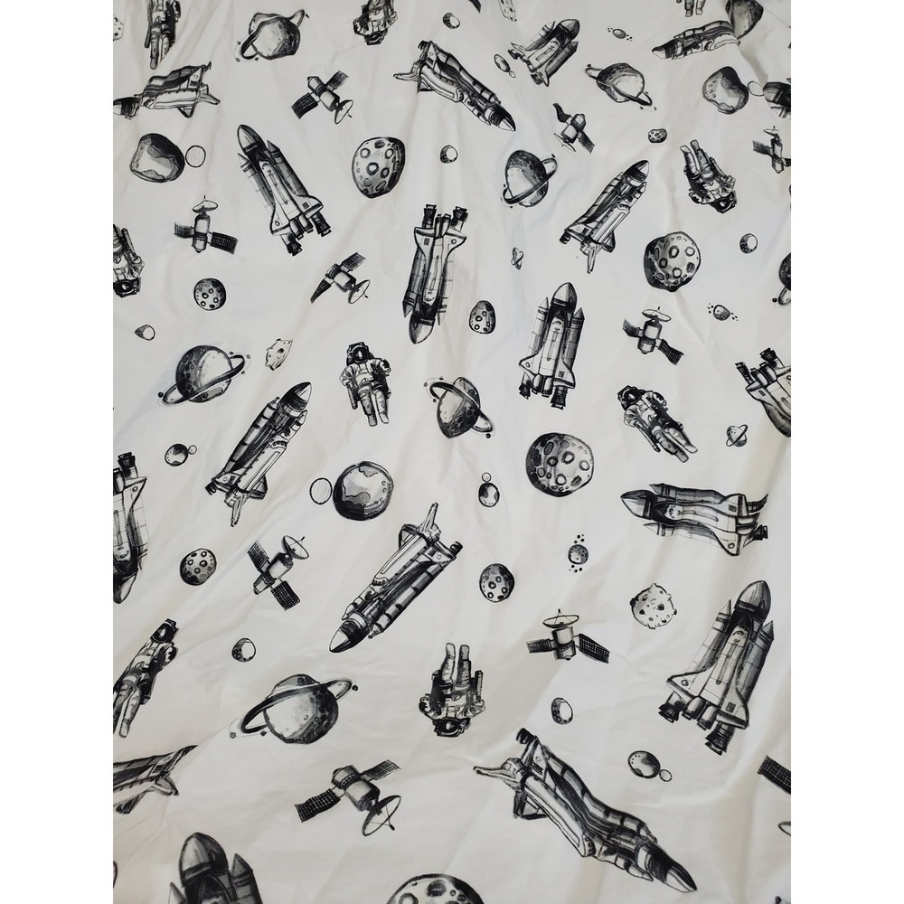 Pottery Barn Kids White Black Space Moon Astronaut Full Flat Fitted Sheet Set